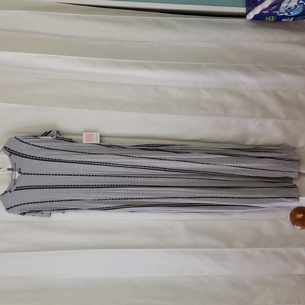 Striped Gray Maxi Dress with Short Sleeves